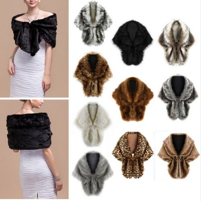 Winter Clothing Deals - شال طويل من الفرو الصناعي بلون