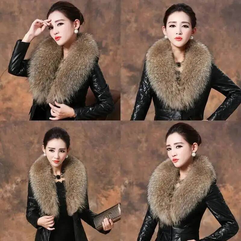 طوق فراء راكون طبيعي للنساء ،  - مراجعة Winter Clothing Deals وسعره